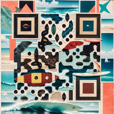 Tropical Surf Paper Collage QR Code for Posters