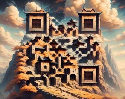 Hilltop Pagoda Fortress Matte Painting QR Code Art