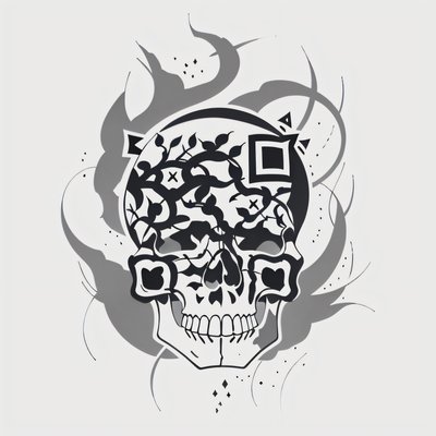 Vine Wrapped Skull Tattoo QR Code for Temporary Tattoos