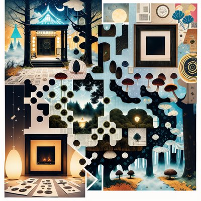 Fantasy Forest Mushroom Collage QR Code Art