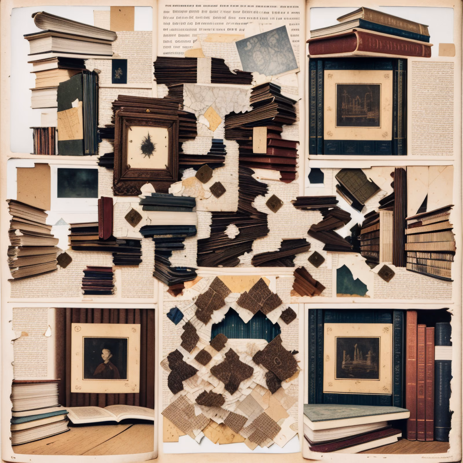 Стопка старинных книг, бумажный коллаж: QR-код для обложек — изображение 1