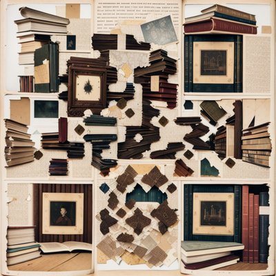 Стопка старинных книг, бумажный коллаж: QR-код для обложек
