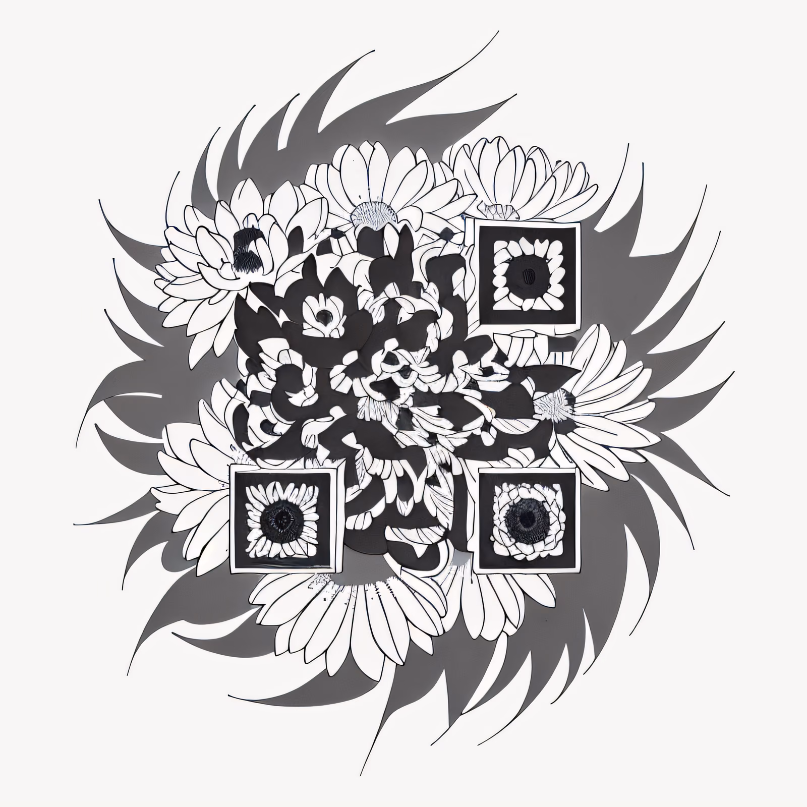 Dahlia Chrysanthemum Ink Tattoo QR Code for Temporary Tattoos — image 1