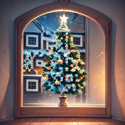 Christmas Tree Window 3D Render QR Code for Greeting Cards