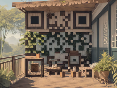 Tropical Bungalow Porch Retro QR Code for Posters — image 1