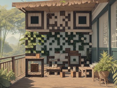 Tropical Bungalow Porch Retro QR Code for Posters