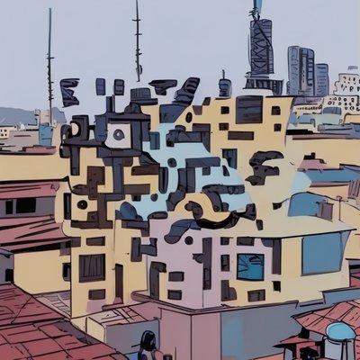 Rooftop Cityscape Comic Book QR Code for Posters
