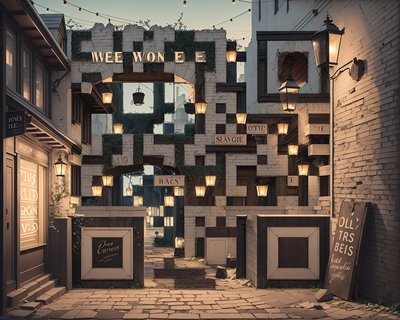 Lantern Lit Alley Retro Illustration QR Code Art