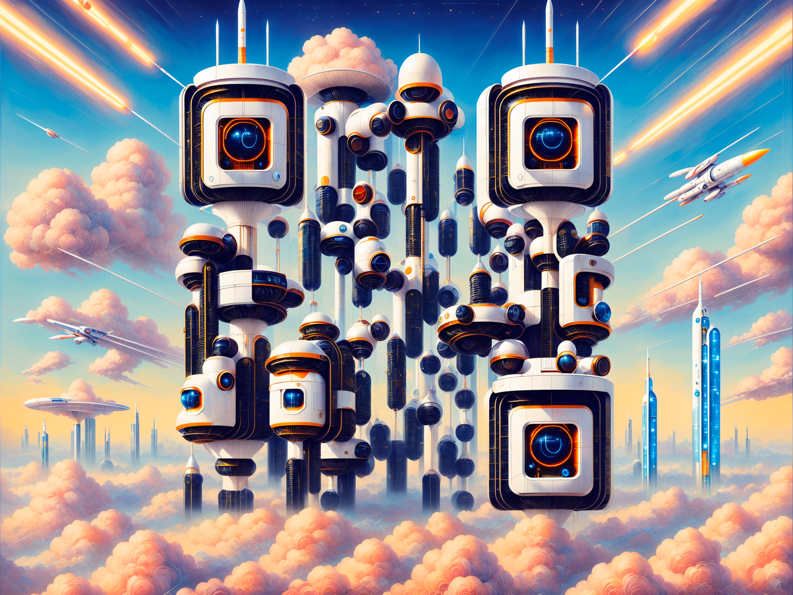 Retrofuturist Sky City Painting QR Code for Posters — image 1