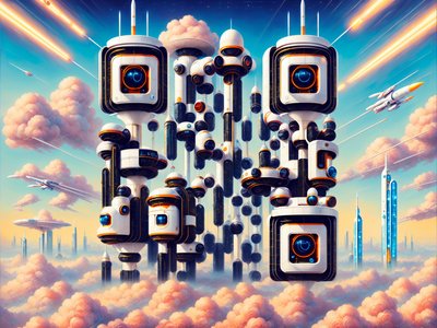 Retrofuturist Sky City Painting QR Code for Posters