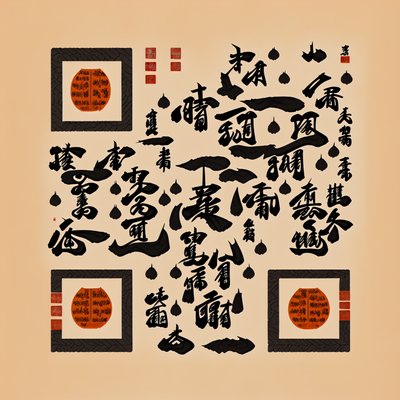 Китайская каллиграфия кистью: QR-код в виде арт-плаката