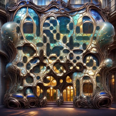 Art Nouveau Stained Glass Facade QR Code Art