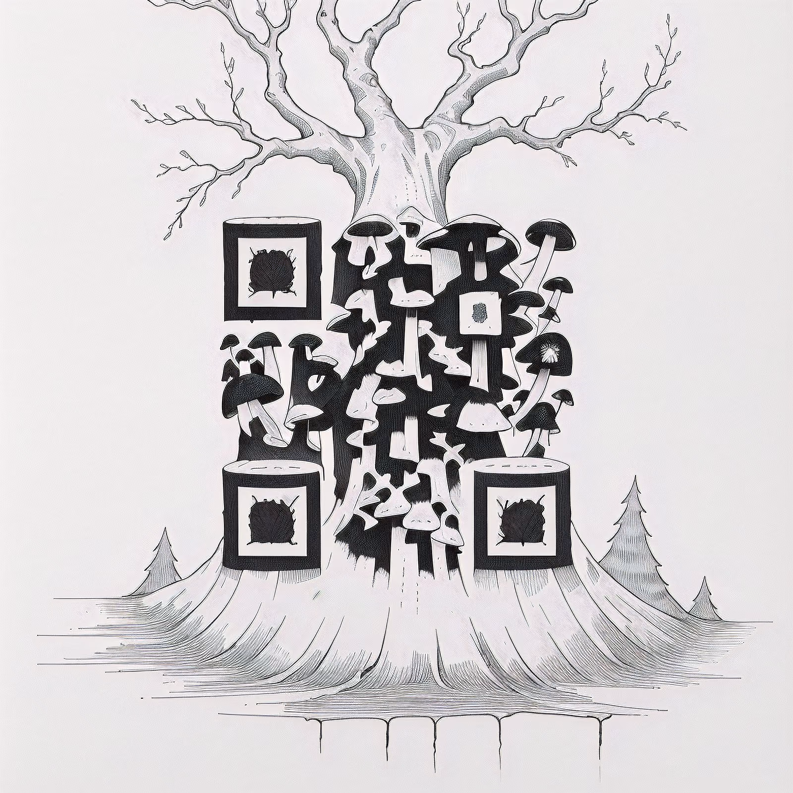 Tree Stump Mushrooms Ink Tattoo QR Code for Temporary Tattoos — image 1