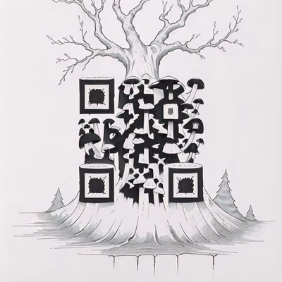 Tree Stump Mushrooms Ink Tattoo QR Code for Temporary Tattoos — image 1
