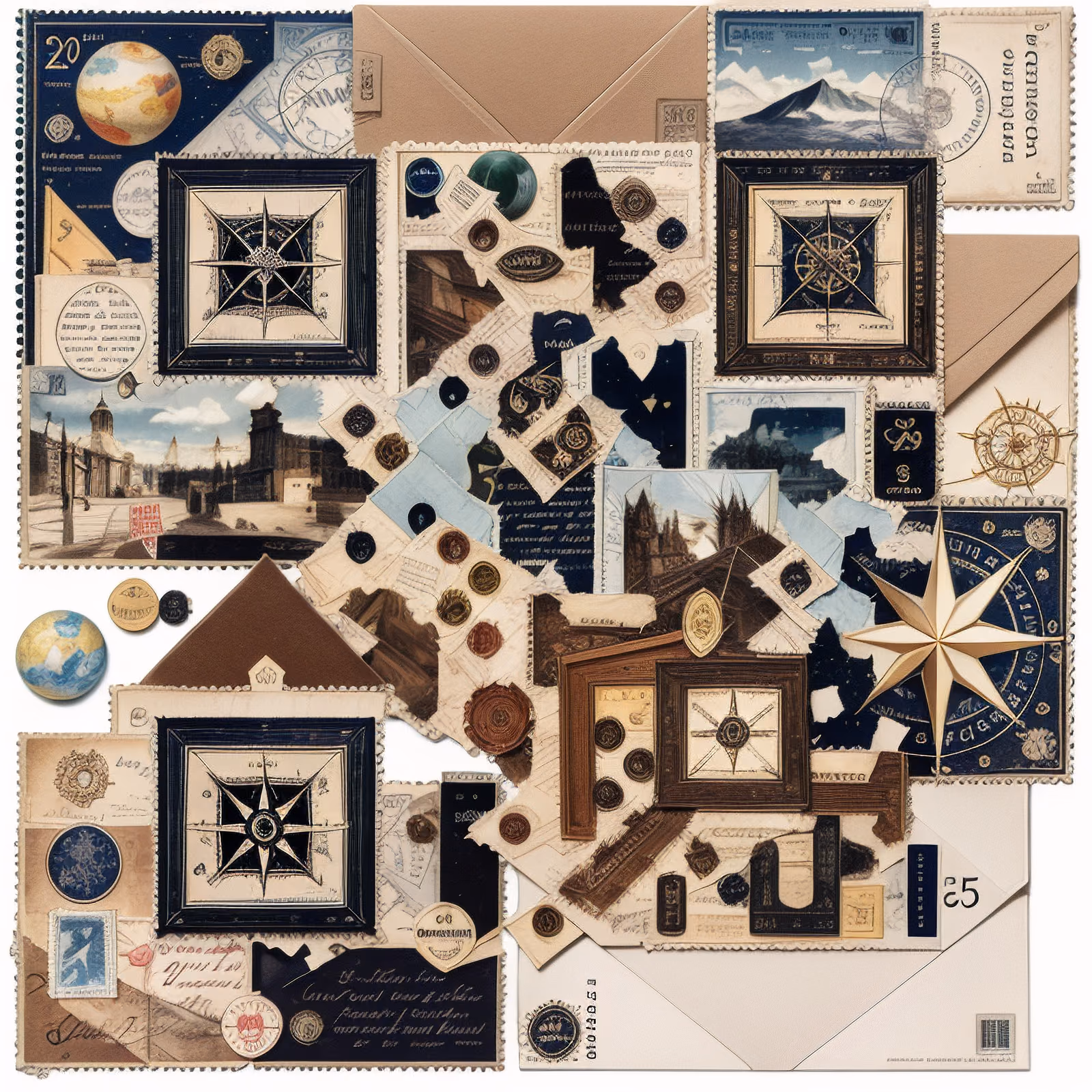 Vintage Postage Stamp Collage QR Code Art — image 1
