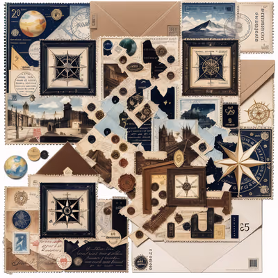 Vintage Postage Stamp Collage QR Code Art — image 1