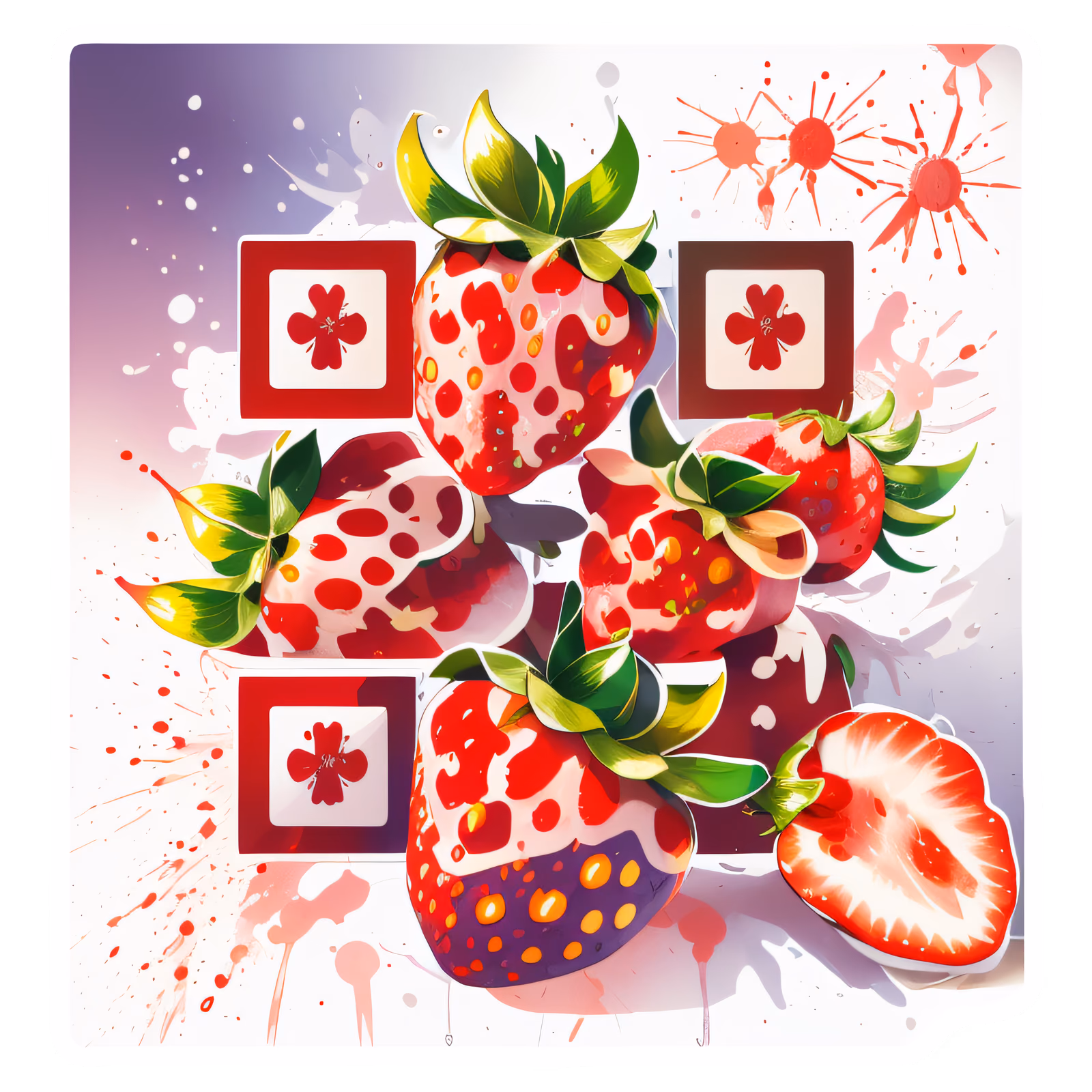 Strawberry Splatter Vector QR Code for Stickers — image 1