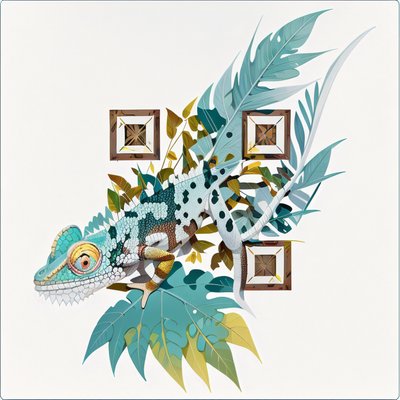 Chameleon Among Leaves Game Art QR Code for Stickers