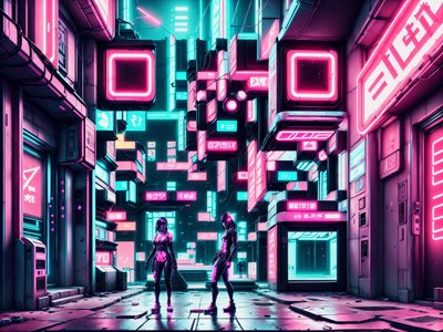 Neon Cyberpunk Alley Game Art QR Code for Posters