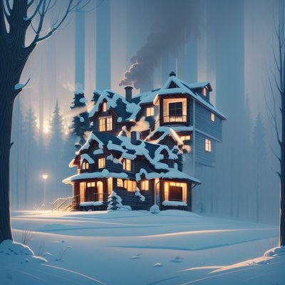 Snowy Forest House Winter Illustration QR Code for Greeting Cards