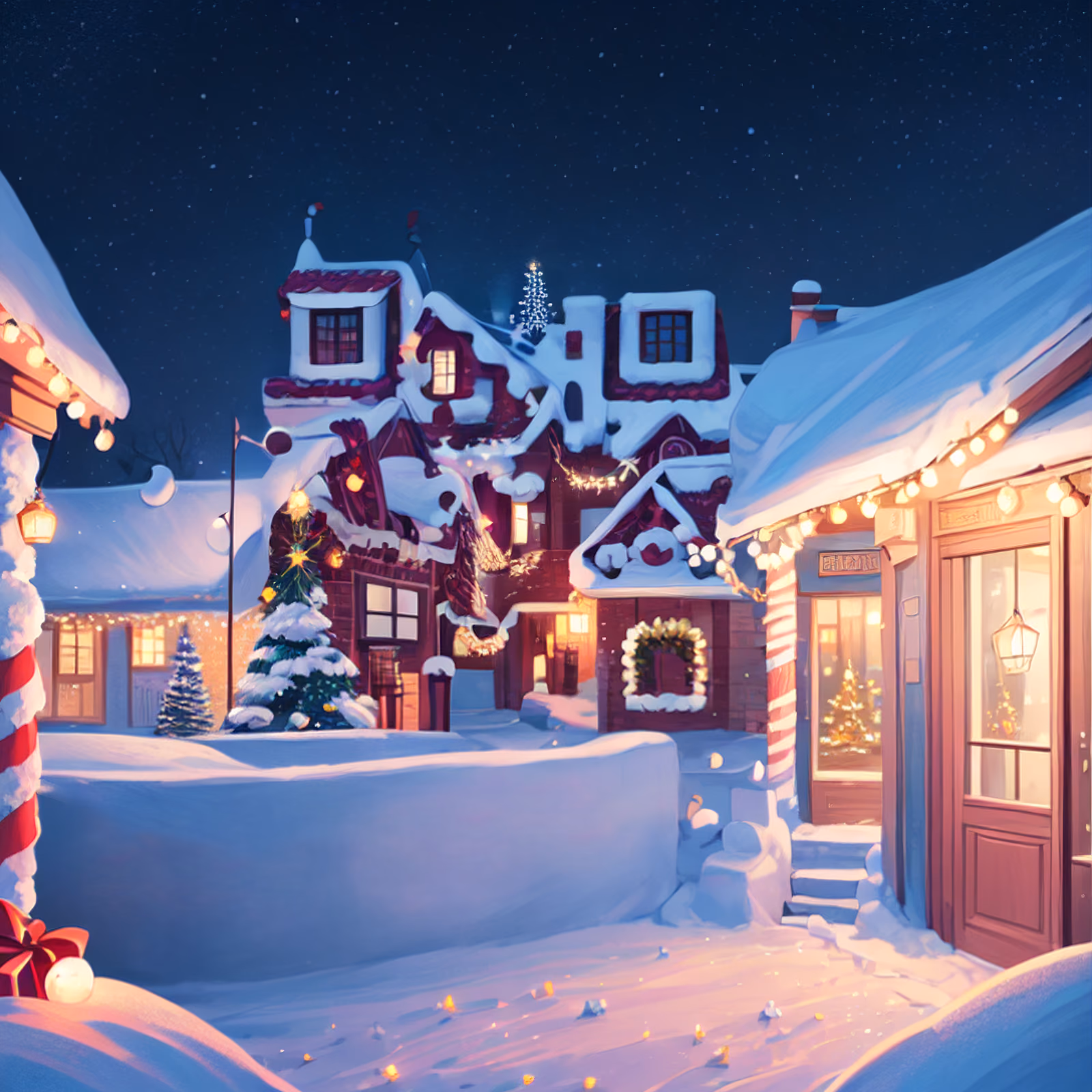 Snowy Christmas Village Night House QR Code for Greeting Cards — image 1