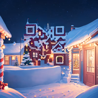 Snowy Christmas Village Night House QR Code for Greeting Cards — image 1