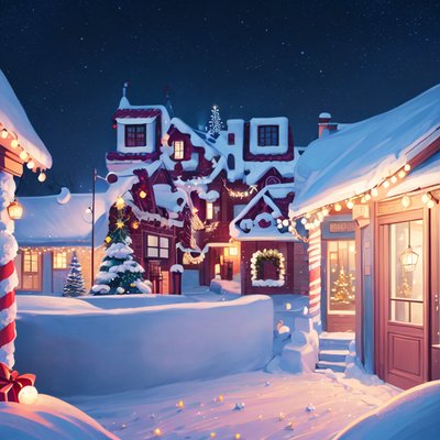 Snowy Christmas Village Night House QR Code for Greeting Cards