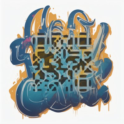 Blue Graffiti Lettering Abstract QR Code for Stickers