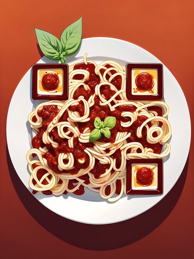 Spaghetti Plate Cartoon QR Code for Restaurant Menus