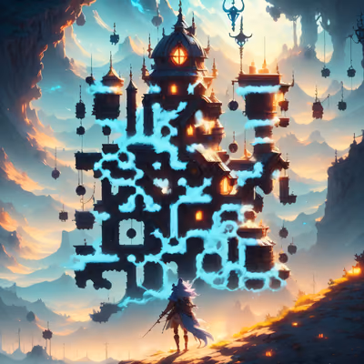 Floating Fantasy Fortress Digital Painting QR Code for Posters — image 1