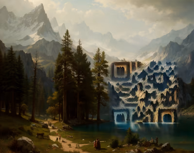 Sierra Mountain Lake Oil Painting QR Code Art — image 1