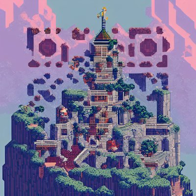 Floating Tower Island Pixel Art QR Code for Posters
