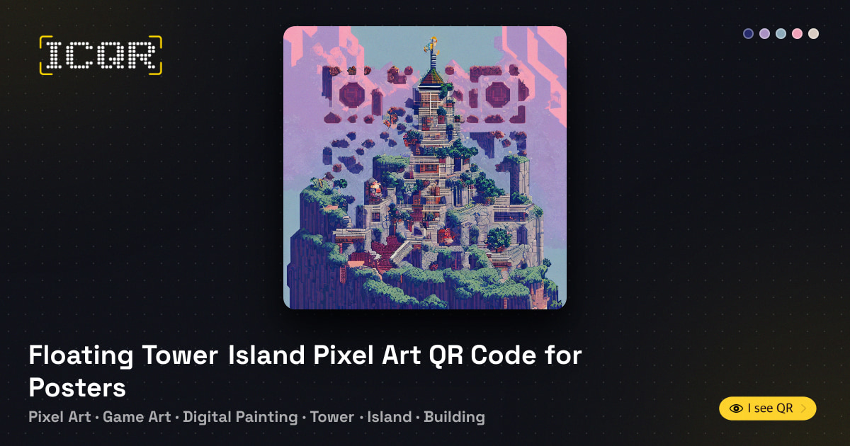 Floating Tower Island Pixel Art QR Code for Posters • ICQR