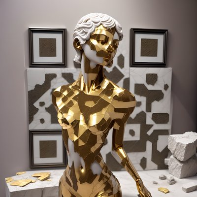 Golden Marble Torso Sculpture QR Code Art