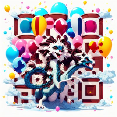Two Headed Dragon Balloons Anime QR Code for Posters
