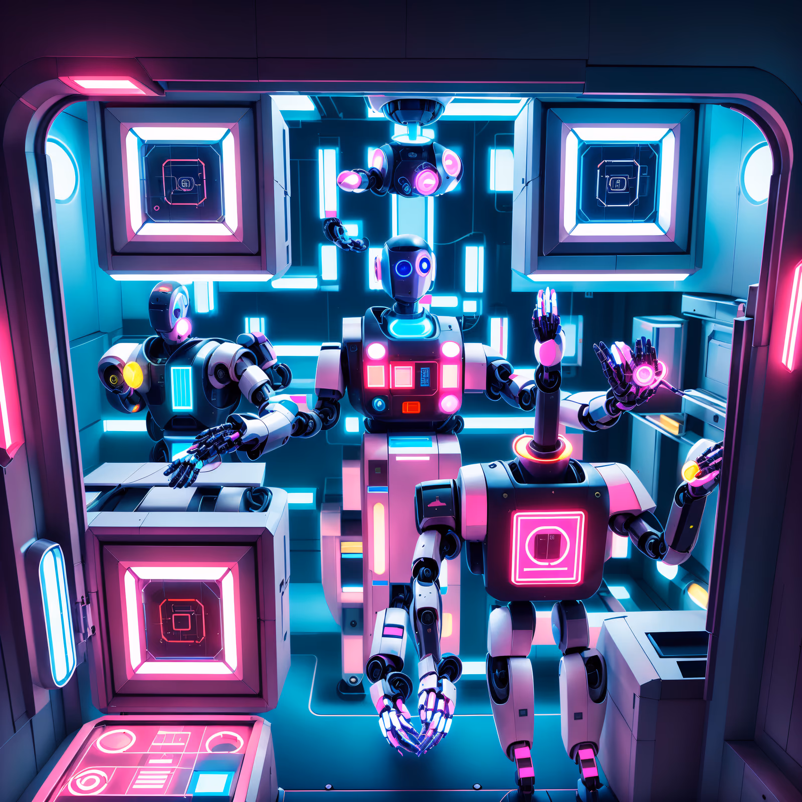 Retrofuturistic Delivery Robots Neon QR Code for Posters — image 1
