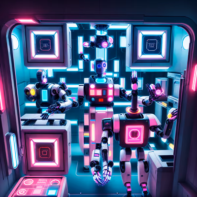 Retrofuturistic Delivery Robots Neon QR Code for Posters — image 1