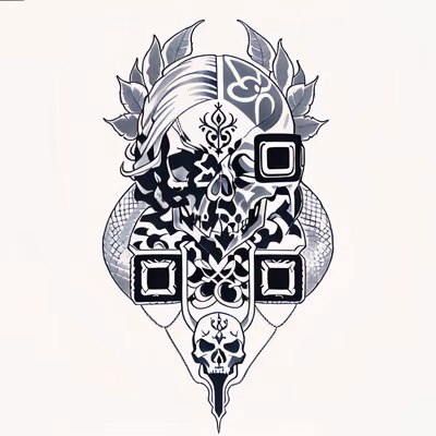 Skull and Snake Tattoo Art QR Code for Temporary Tattoos — image 1