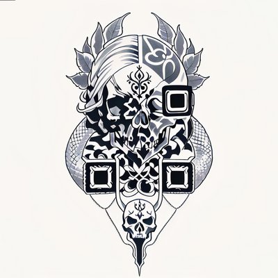 Skull and Snake Tattoo Art QR Code for Temporary Tattoos