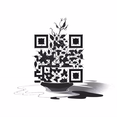 Rosebud in Pot Ink Drawing QR Code for Temporary Tattoos — image 1