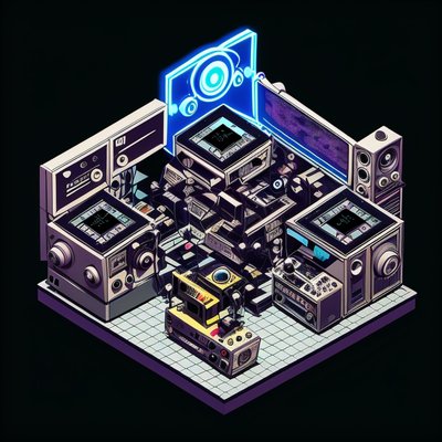 Isometric Radio Studio Neon QR Code for Posters