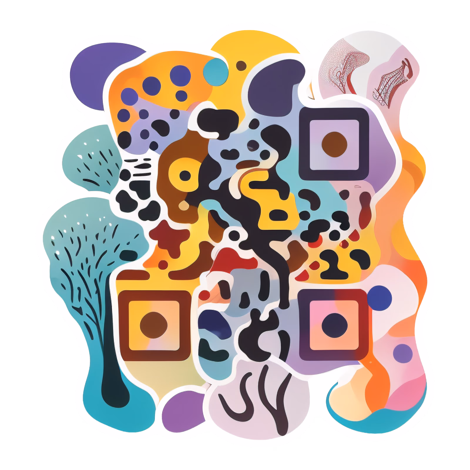 Colorful Abstract Blob Vector Tree QR Code for Stickers — image 1
