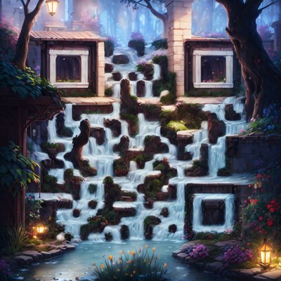 Сад с водопадами в концепт-арте: QR-код как искусство