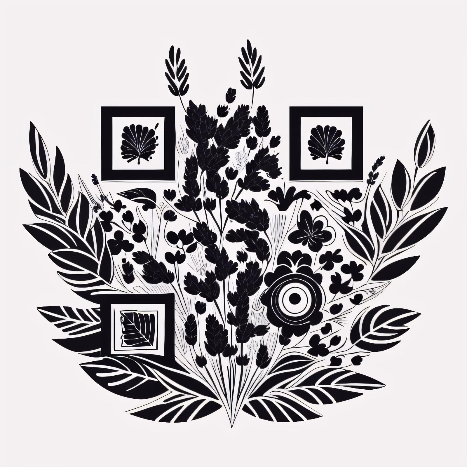 薰衣草花束矢量纹身二维码设计,适用于临时纹身贴 — 图片 1