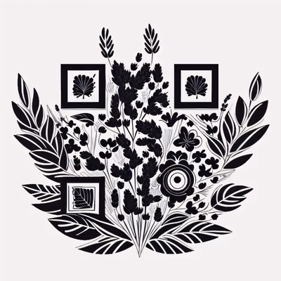 薰衣草花束矢量纹身二维码设计,适用于临时纹身贴 — 图片 1