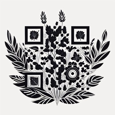 薰衣草花束矢量纹身二维码设计,适用于临时纹身贴