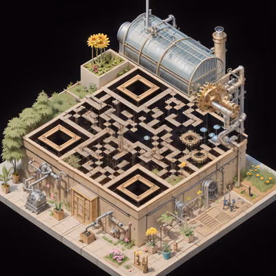 Steampunk Botanical Factory Isometric QR Code Art — image 1