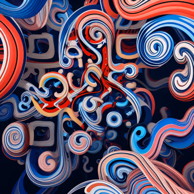 Красные и синие ленты-завитки: абстрактный QR-код — изображение 1