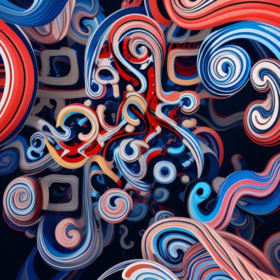 Red Blue Ribbon Swirls Abstract QR Code Art