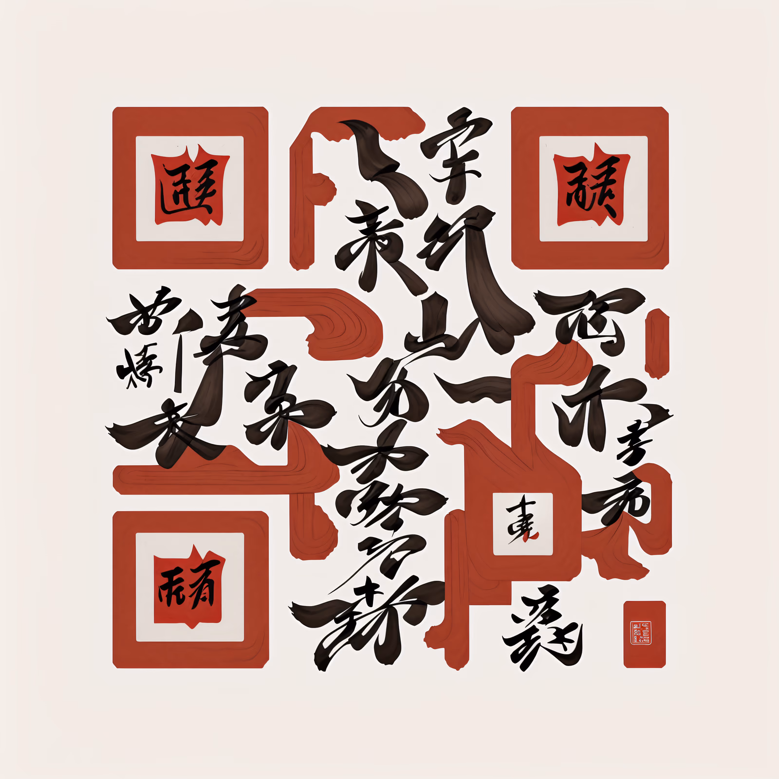 Red and Black Brush Calligraphy QR Code Art — image 1